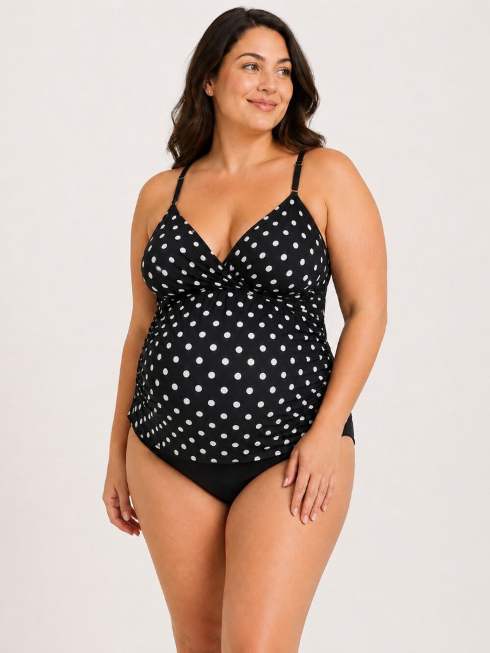 Liz Lange Maternity Black White Polka Dot Tankini Top Crisscross Back Swimwear